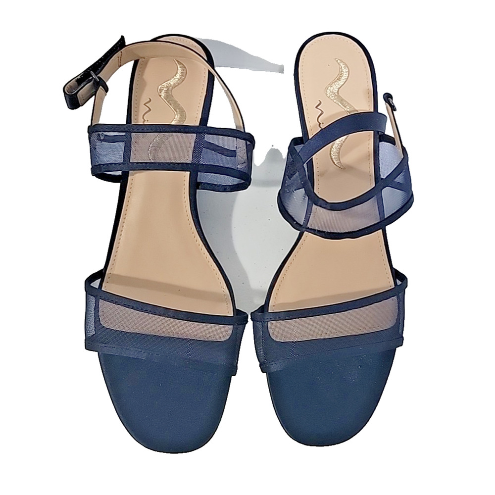 Nina Ganice Navy Blue Satin With Mesh Straps Slingback Sandals Sz 11M